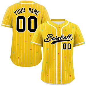 Custom Gold White Stripe Fashion Personalized Star Pattern Authentic Baseball Jersey