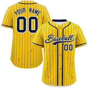 Custom Gold Navy Stripe Fashion Personalized Star Pattern Authentic Baseball Jersey