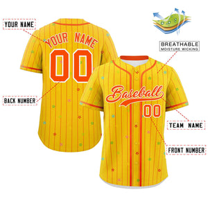 Custom Gold Orange Stripe Fashion Personalized Star Pattern Authentic Baseball Jersey