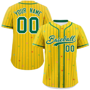 Custom Gold Kelly Green Stripe Fashion Personalized Star Pattern Authentic Baseball Jersey
