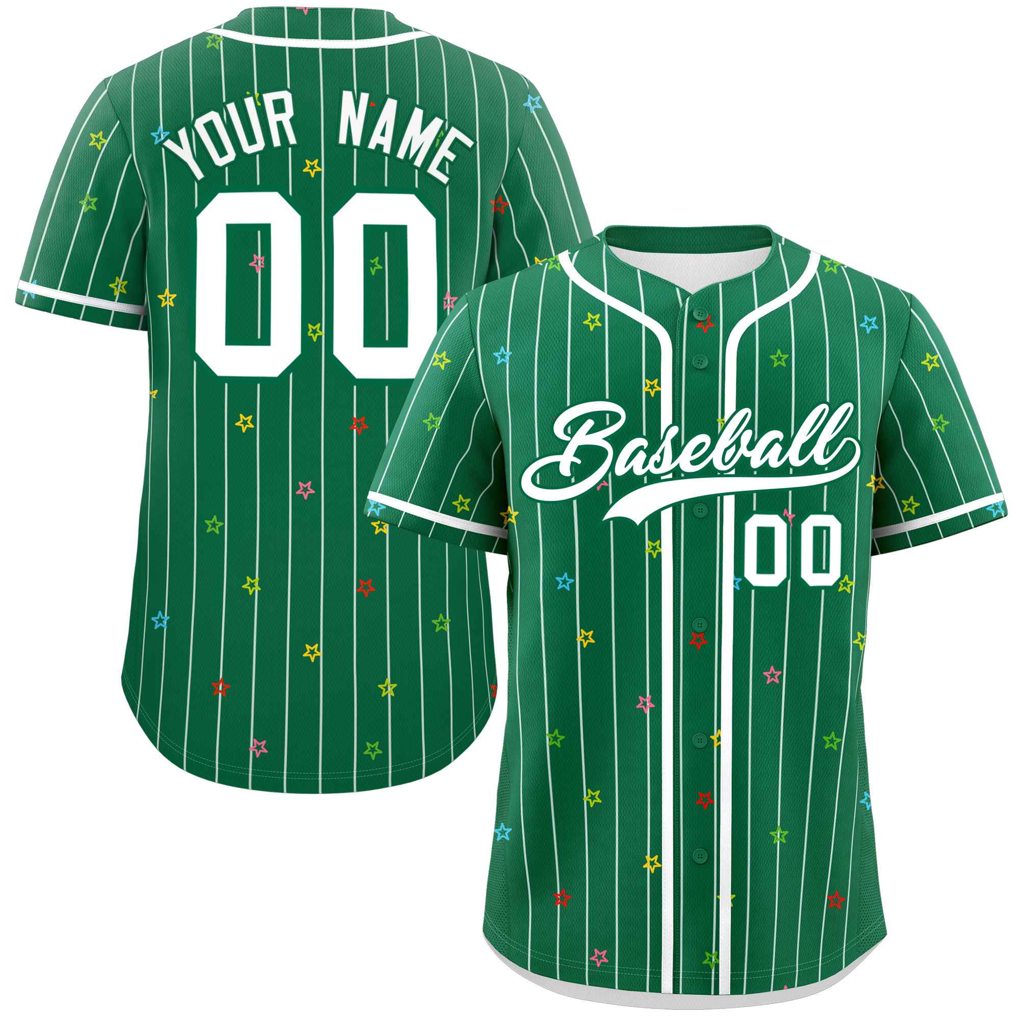 Custom Kelly Green White Stripe Fashion Personalized Star Pattern Authentic Baseball Jersey