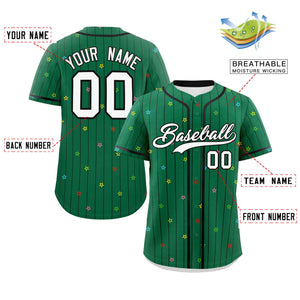 Custom Kelly Green Black Stripe Fashion Personalized Star Pattern Authentic Baseball Jersey