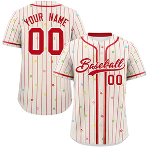 Custom Cream Red Stripe Fashion Personalized Star Pattern Authentic Baseball Jersey