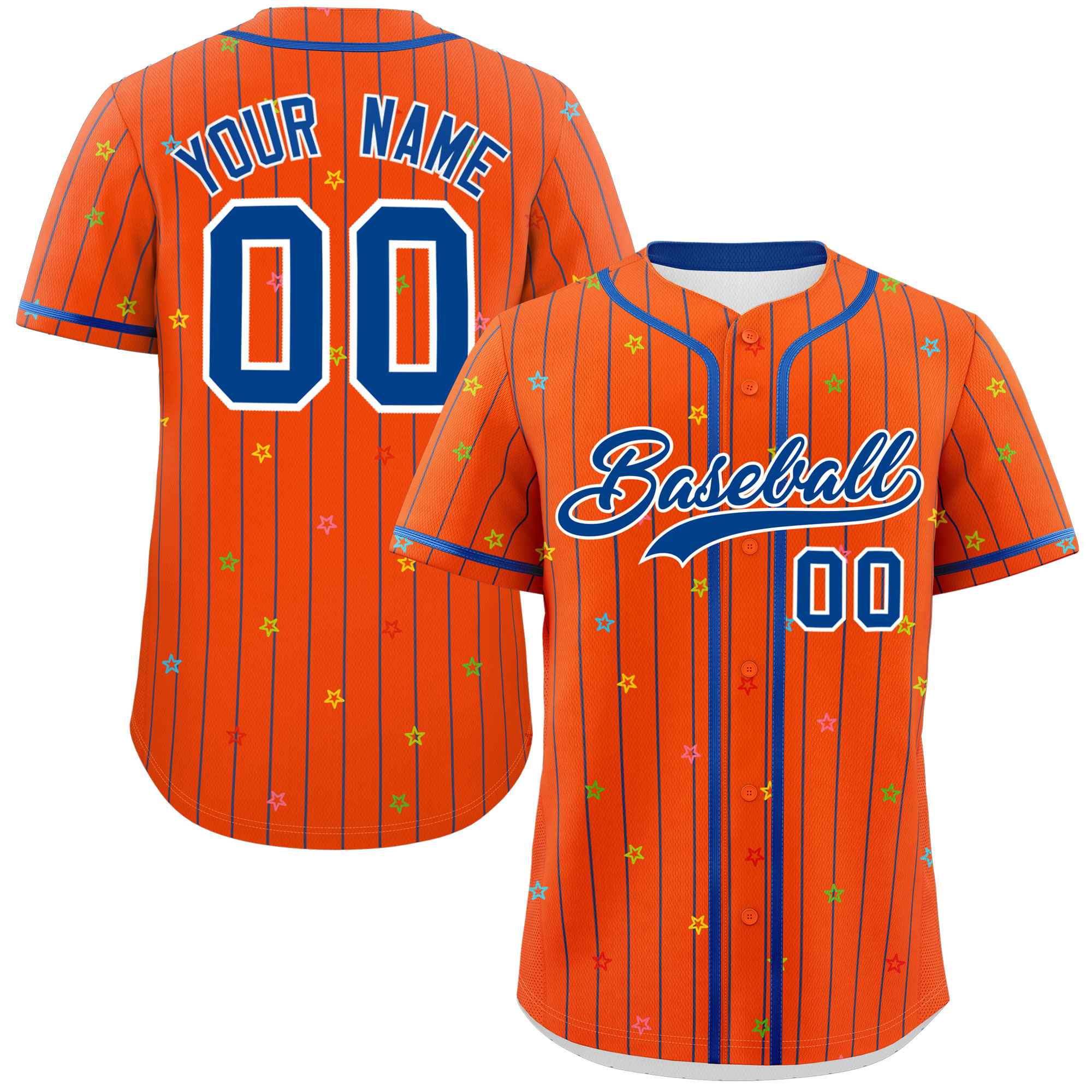 Custom Orange Royal Stripe Fashion Personalized Star Pattern Authentic Baseball Jersey