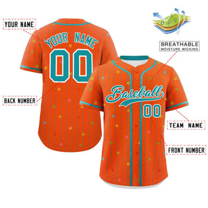 Custom Orange Aqua Stripe Fashion Personalized Star Pattern Authentic Baseball Jersey