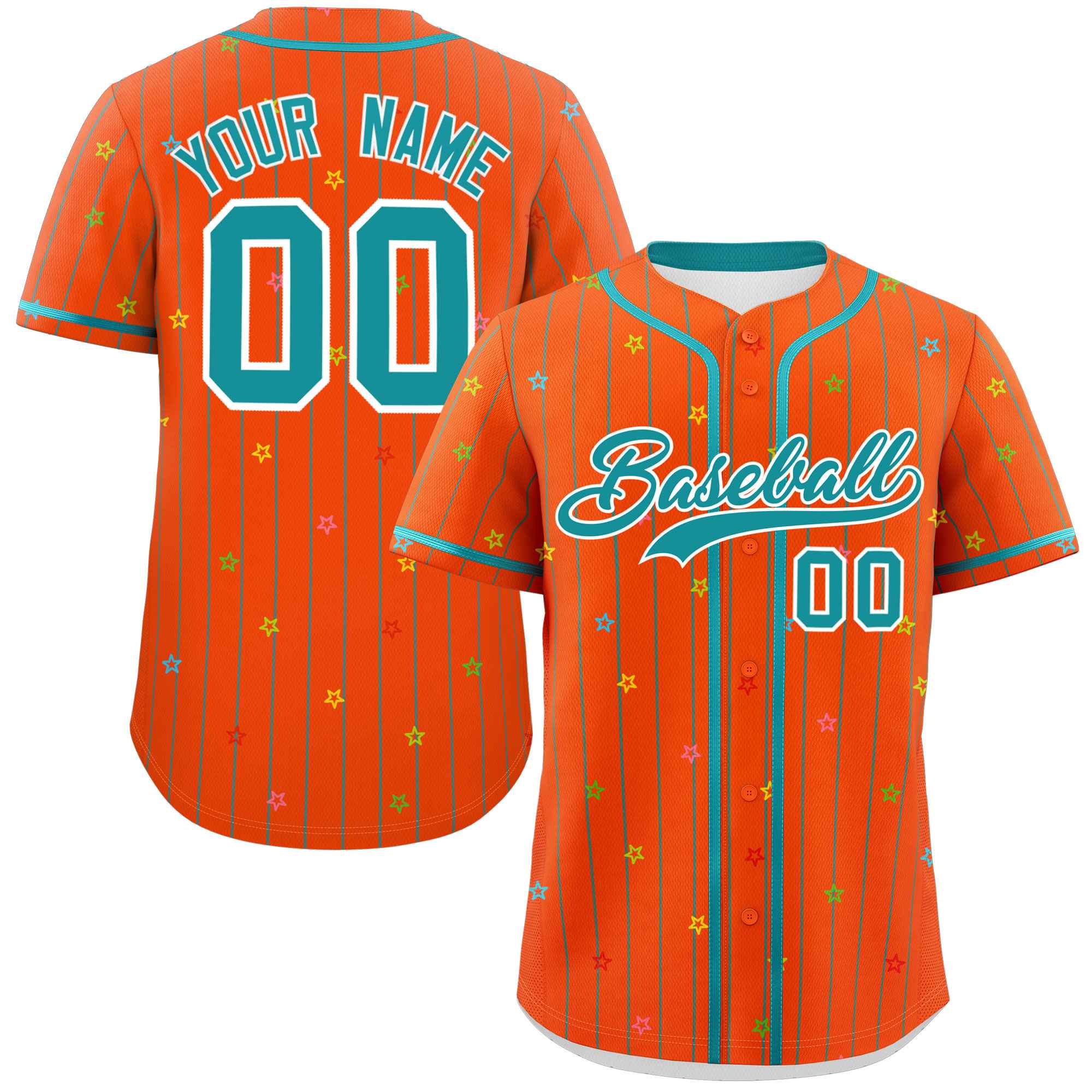 Custom Orange Aqua Stripe Fashion Personalized Star Pattern Authentic Baseball Jersey