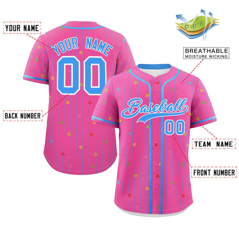 Custom Pink Powder Blue Stripe Fashion Personalized Star Pattern Authentic Baseball Jersey