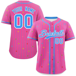 Custom Pink Powder Blue Stripe Fashion Personalized Star Pattern Authentic Baseball Jersey