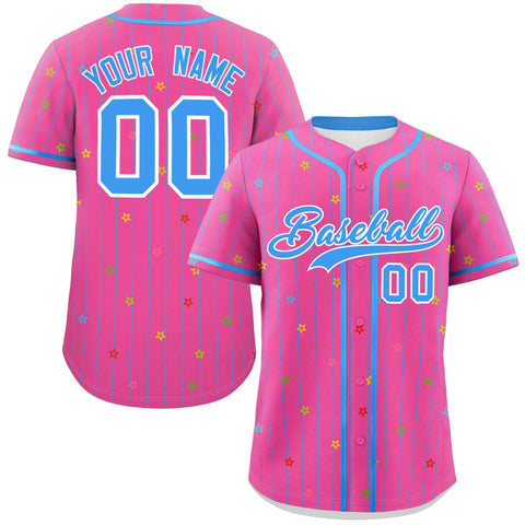 Custom Pink Powder Blue Stripe Fashion Personalized Star Pattern Authentic Baseball Jersey