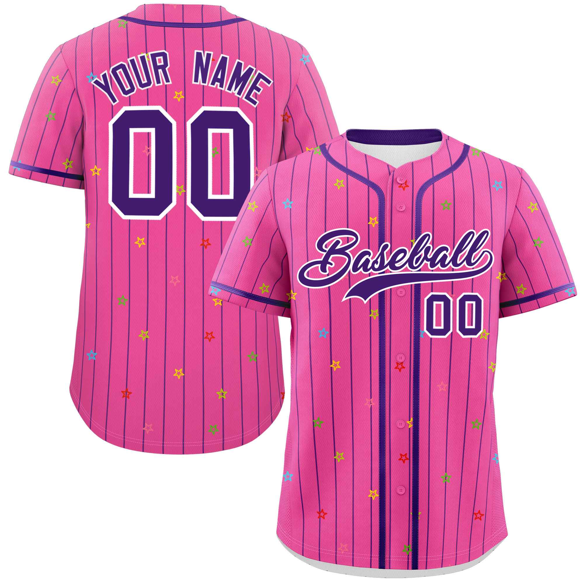 Custom Pink Purple Stripe Fashion Personalized Star Pattern Authentic Baseball Jersey