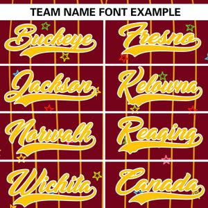 Custom Crimson Gold Stripe Fashion Personalized Star Pattern Authentic Baseball Jersey