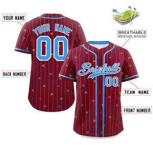 Custom Crimson Powder Blue Stripe Fashion Personalized Star Pattern Authentic Baseball Jersey