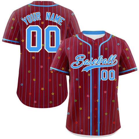Custom Crimson Powder Blue Stripe Fashion Personalized Star Pattern Authentic Baseball Jersey