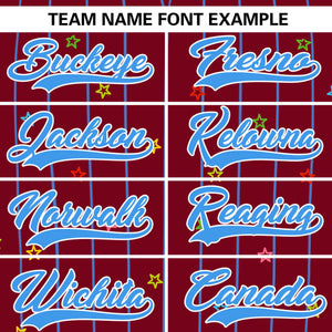 Custom Crimson Powder Blue Stripe Fashion Personalized Star Pattern Authentic Baseball Jersey