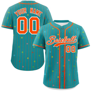 Custom Aqua Orange Stripe Fashion Personalized Star Pattern Authentic Baseball Jersey