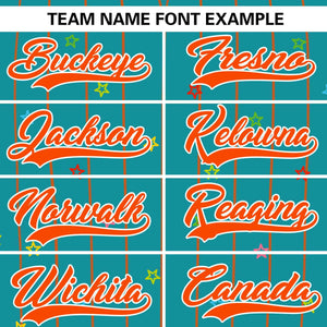 Custom Aqua Orange Stripe Fashion Personalized Star Pattern Authentic Baseball Jersey