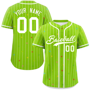 Custom Neon Green White Stripe Fashion Personalized Star Pattern Authentic Baseball Jersey