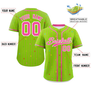 Custom Neon Green Pink Stripe Fashion Personalized Star Pattern Authentic Baseball Jersey