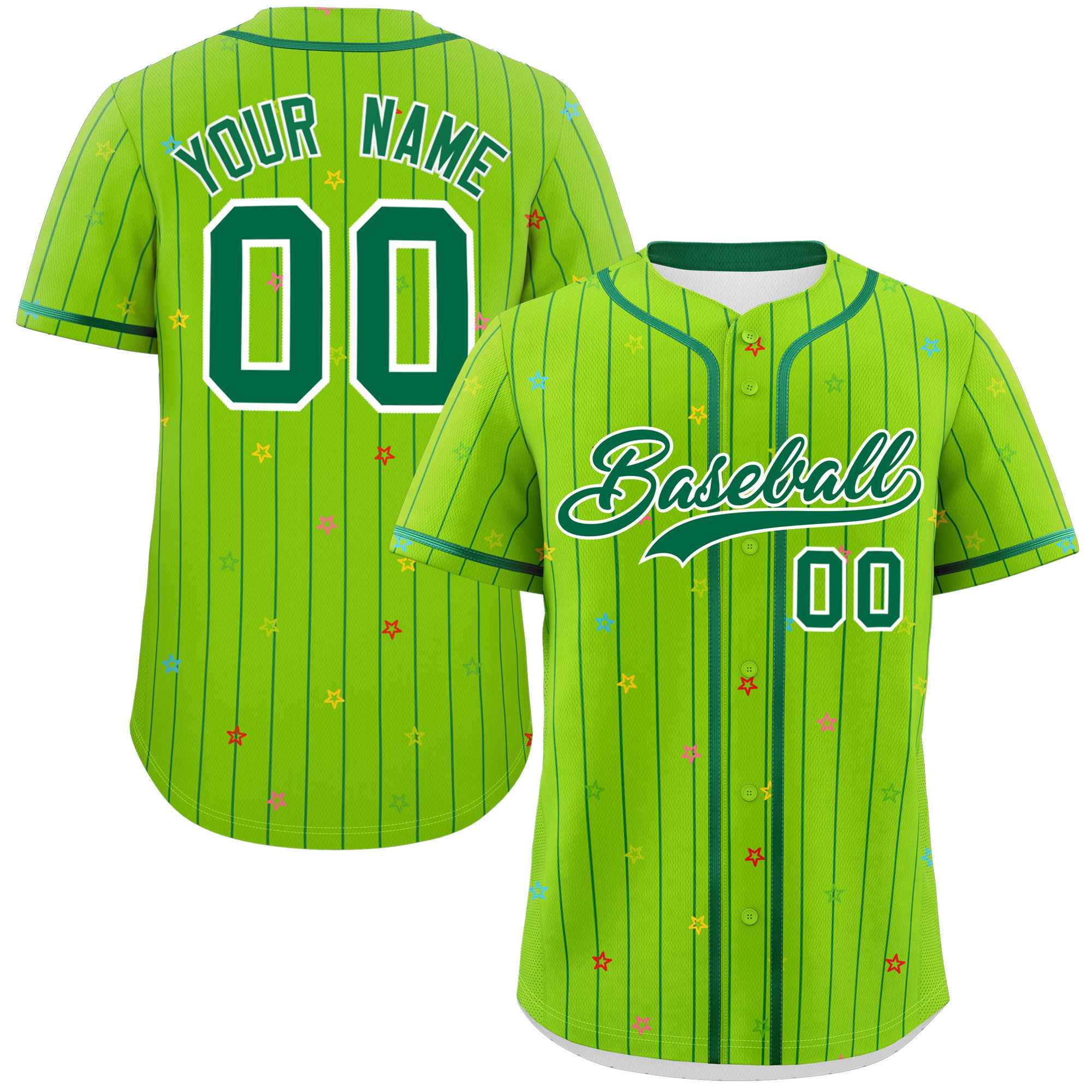 Custom Neon Green Kelly Green Stripe Fashion Personalized Star Pattern Authentic Baseball Jersey