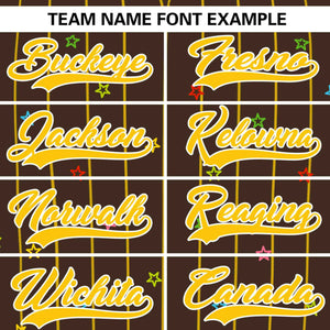 Custom Brown Gold Stripe Fashion Personalized Star Pattern Authentic Baseball Jersey