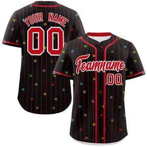 Custom Black Red Stripe Fashion Personalized Star Pattern Authentic Baseball Jersey