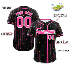 Custom Black Pink Stripe Fashion Personalized Star Pattern Authentic Baseball Jersey