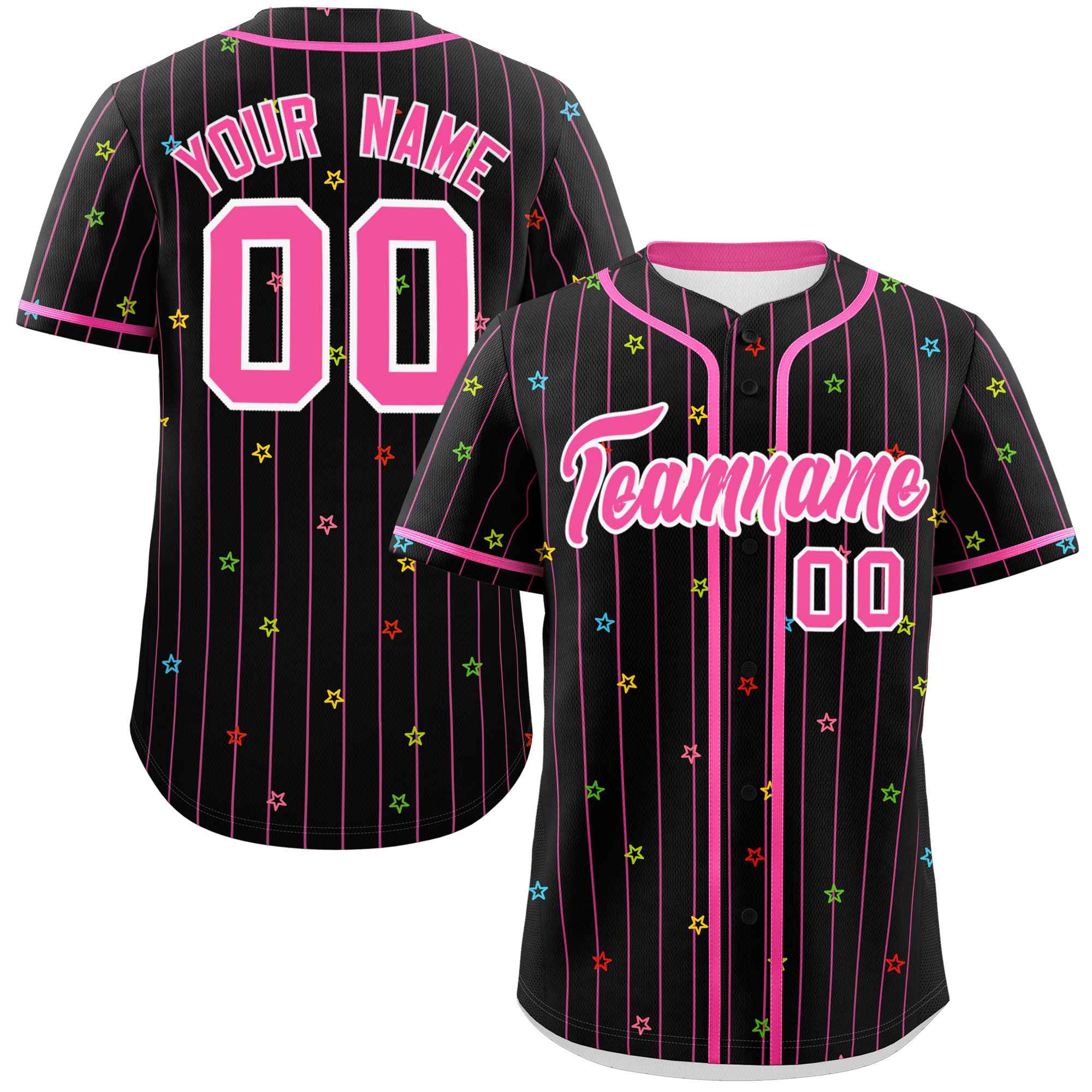 Custom Black Pink Stripe Fashion Personalized Star Pattern Authentic Baseball Jersey