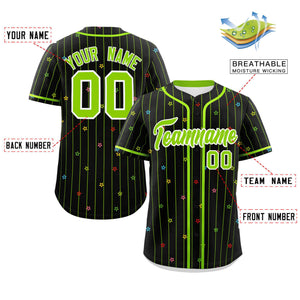 Custom Black Neon Green Stripe Fashion Personalized Star Pattern Authentic Baseball Jersey