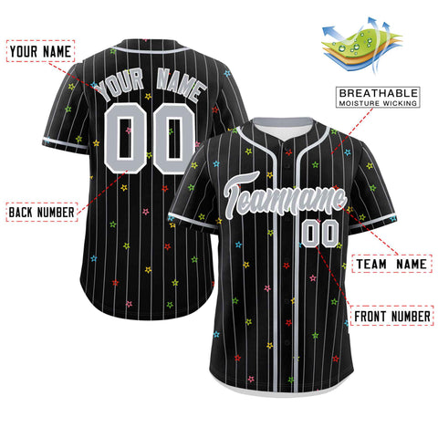Custom Black Gray Stripe Fashion Personalized Star Pattern Authentic Baseball Jersey