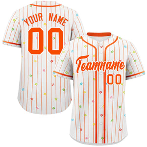 Custom White Orange Stripe Fashion Personalized Star Pattern Authentic Baseball Jersey