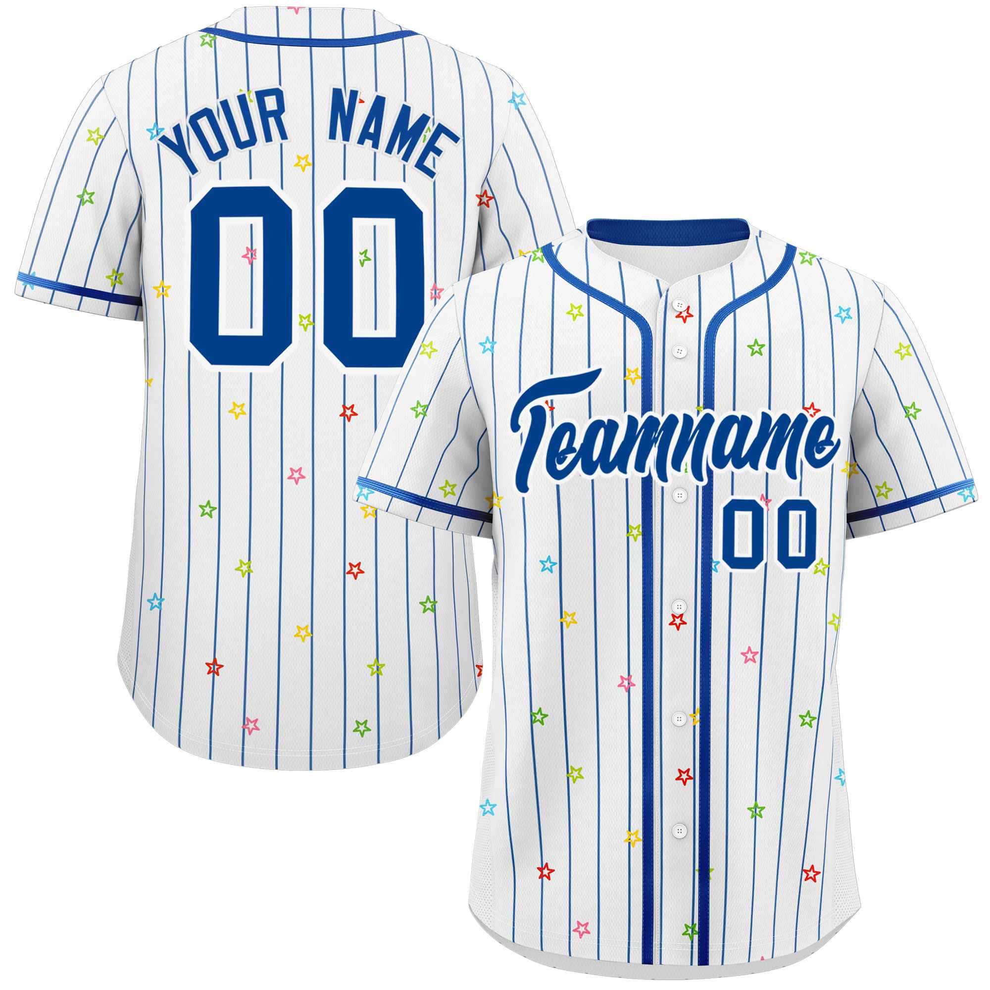 Custom White Royal Stripe Fashion Personalized Star Pattern Authentic Baseball Jersey