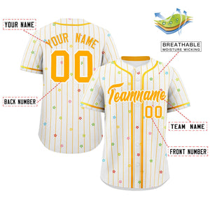 Custom White Yellow Stripe Fashion Personalized Star Pattern Authentic Baseball Jersey