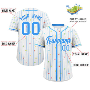 Custom White Powder Blue Stripe Fashion Personalized Star Pattern Authentic Baseball Jersey