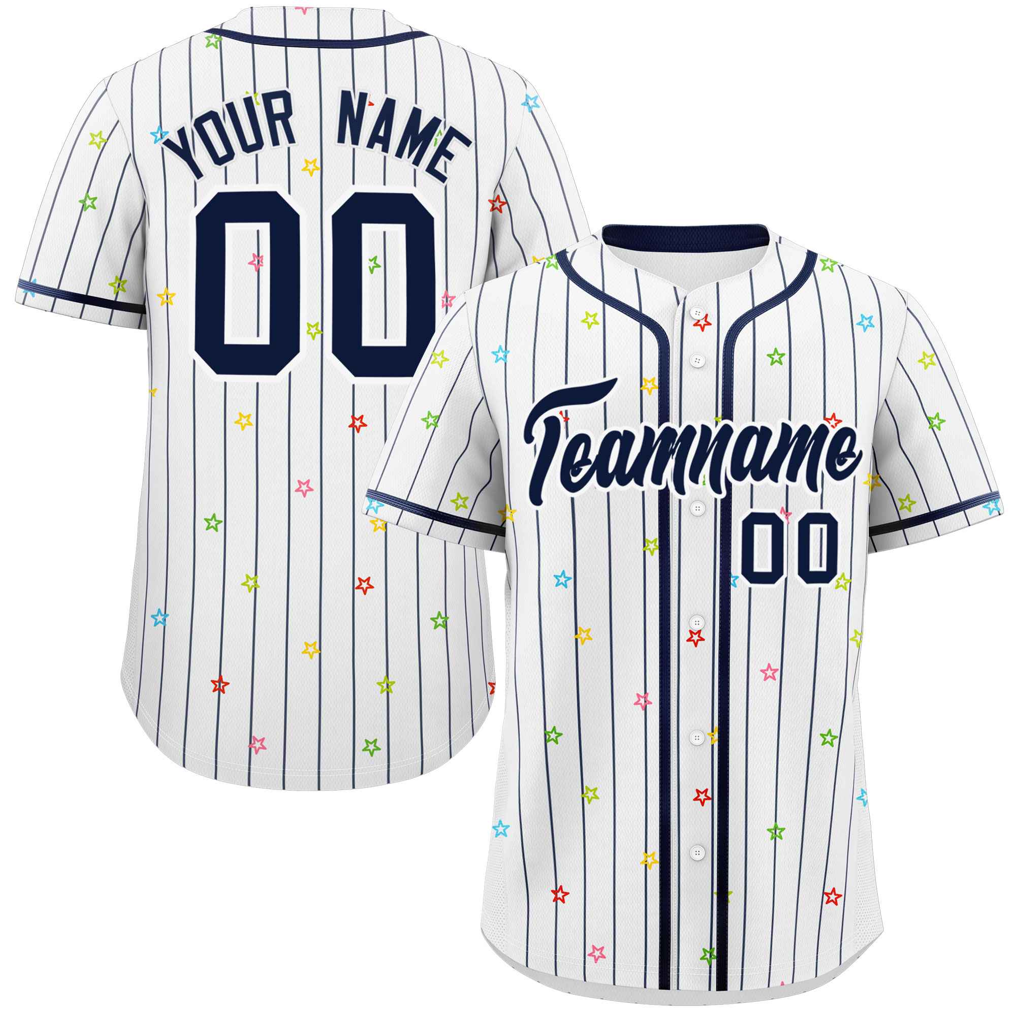 Custom White Navy Stripe Fashion Personalized Star Pattern Authentic Baseball Jersey