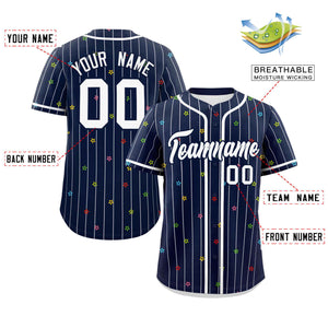 Custom Navy White Stripe Fashion Personalized Star Pattern Authentic Baseball Jersey