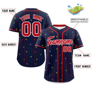 Custom Navy Red Stripe Fashion Personalized Star Pattern Authentic Baseball Jersey