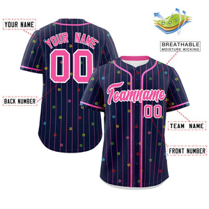 Custom Navy Pink Stripe Fashion Personalized Star Pattern Authentic Baseball Jersey