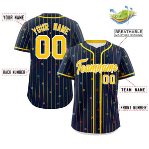 Custom Navy Gold Stripe Fashion Personalized Star Pattern Authentic Baseball Jersey