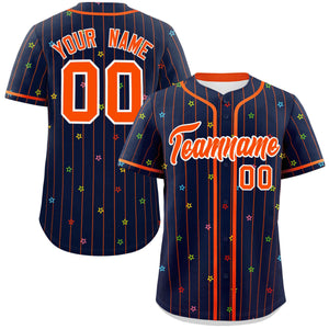 Custom Navy Orange Stripe Fashion Personalized Star Pattern Authentic Baseball Jersey