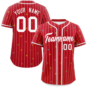 Custom Red White Stripe Fashion Personalized Star Pattern Authentic Baseball Jersey