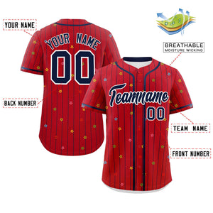 Custom Red Navy Stripe Fashion Personalized Star Pattern Authentic Baseball Jersey