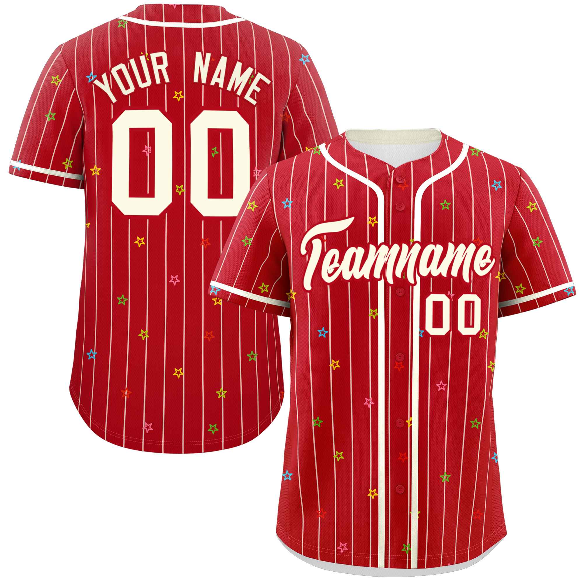 Custom Red Cream Stripe Fashion Personalized Star Pattern Authentic Baseball Jersey