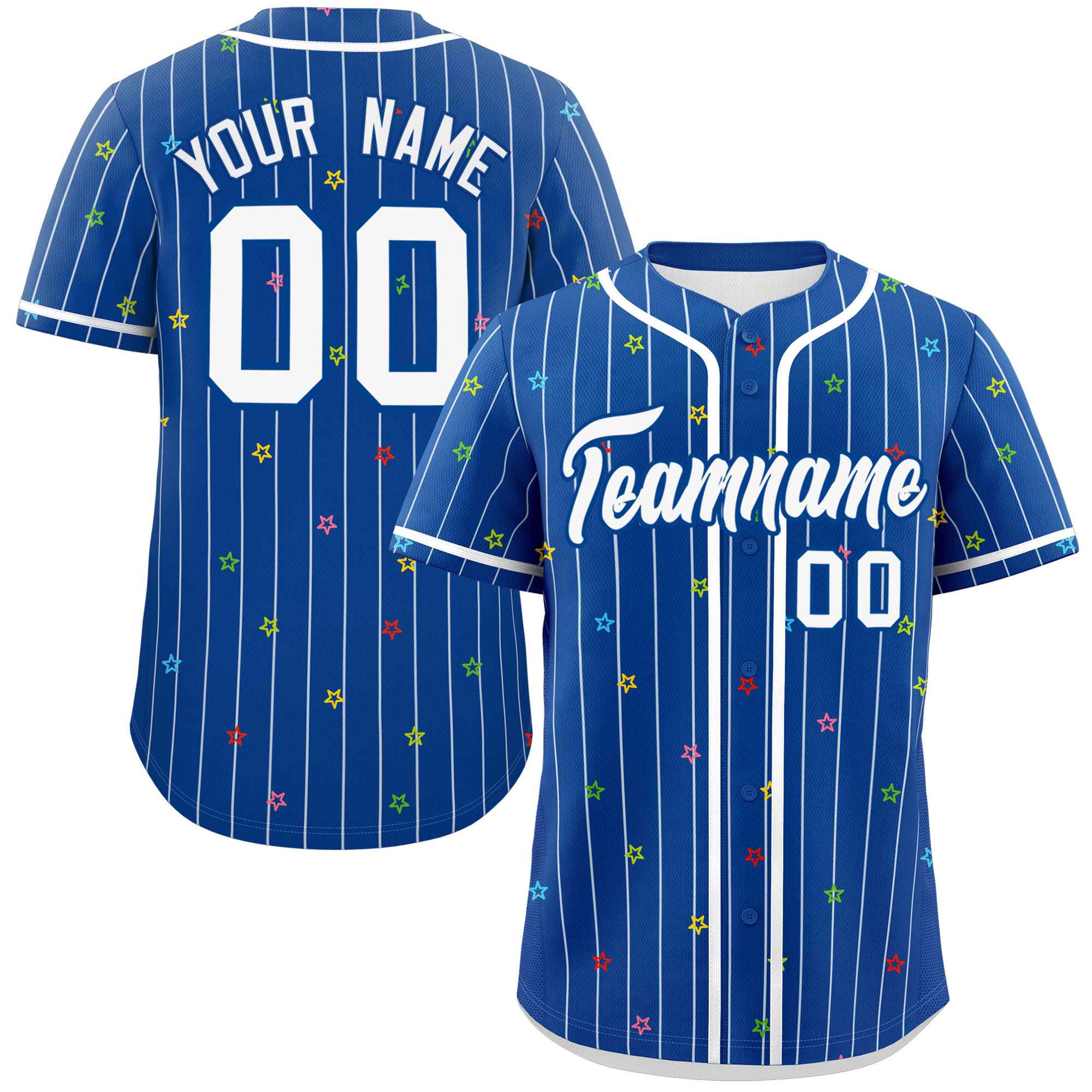 Custom Royal White Stripe Fashion Personalized Star Pattern Authentic Baseball Jersey