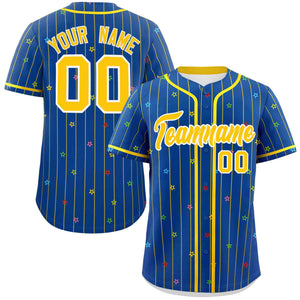 Custom Royal Gold Stripe Fashion Personalized Star Pattern Authentic Baseball Jersey