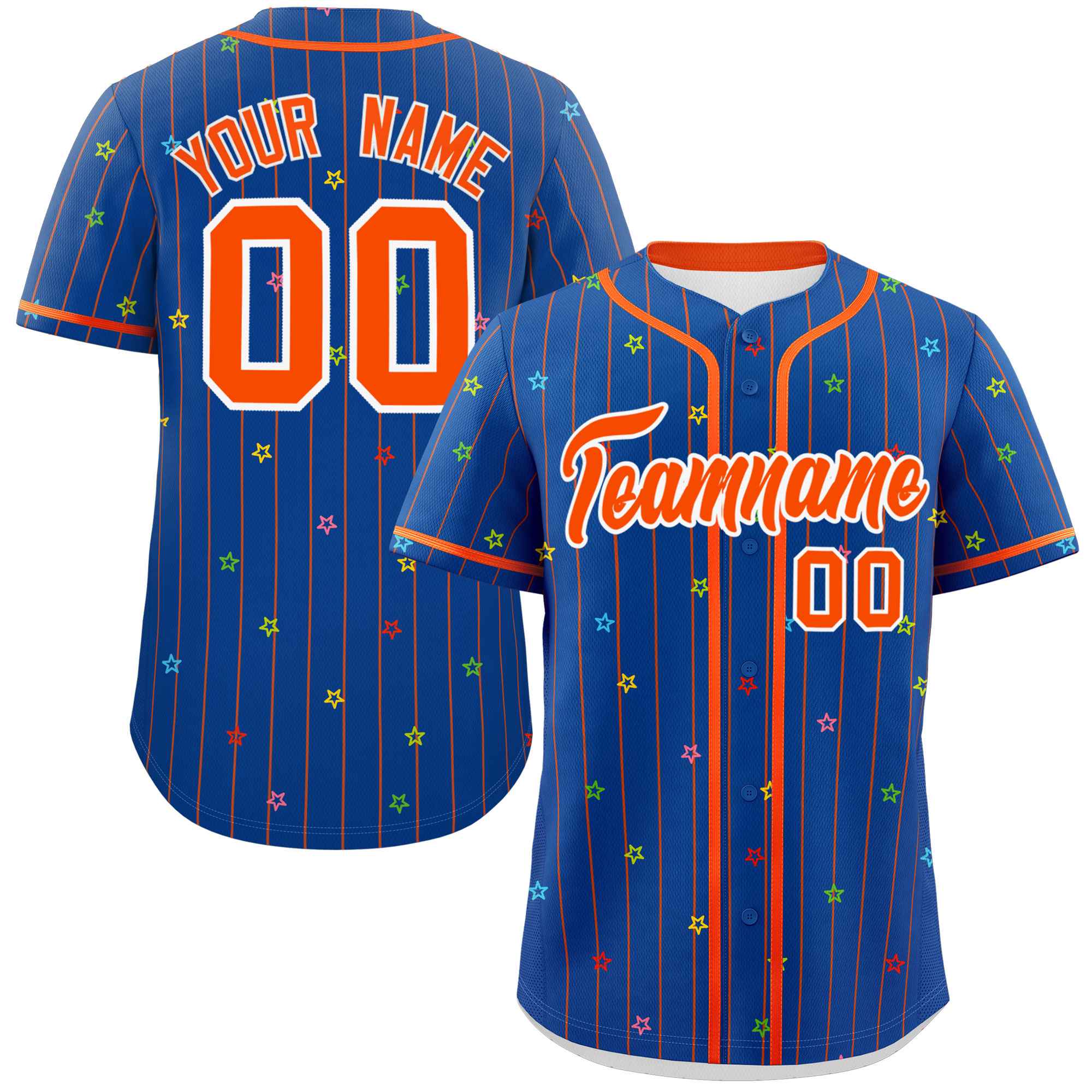 Custom Royal Orange Stripe Fashion Personalized Star Pattern Authentic Baseball Jersey