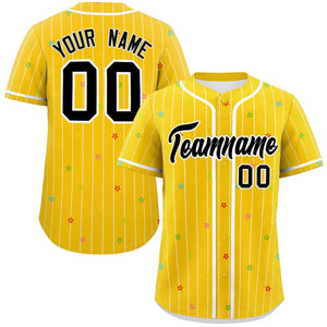 Custom Gold White Stripe Fashion Personalized Star Pattern Authentic Baseball Jersey