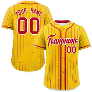 Custom Gold Red Stripe Fashion Personalized Star Pattern Authentic Baseball Jersey