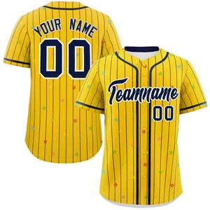 Custom Gold Navy Stripe Fashion Personalized Star Pattern Authentic Baseball Jersey