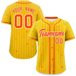 Custom Gold Orange Stripe Fashion Personalized Star Pattern Authentic Baseball Jersey