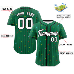 Custom Kelly Green Black Stripe Fashion Personalized Star Pattern Authentic Baseball Jersey